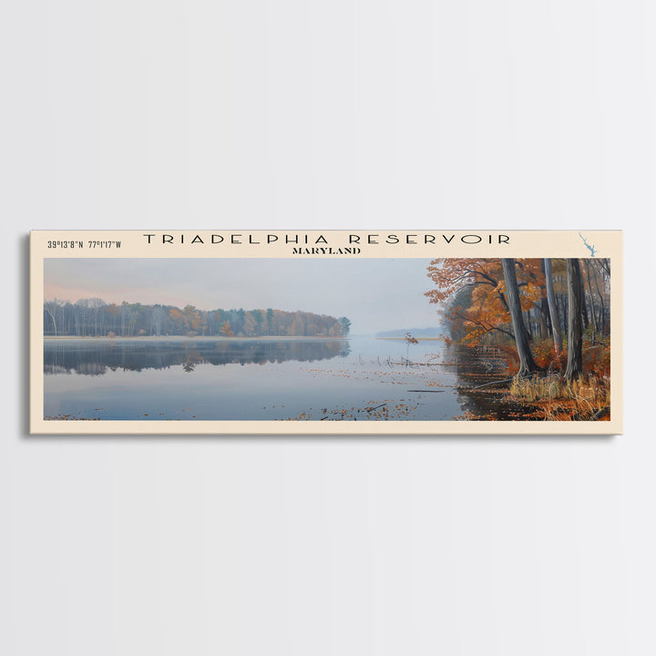 Triadelphia Reservoir Maryland Panoramic Wall Art, Framed Canvas Print, Lake House Decor, Travel Poster, Beautiful Lake Scene, Bedroom Decor