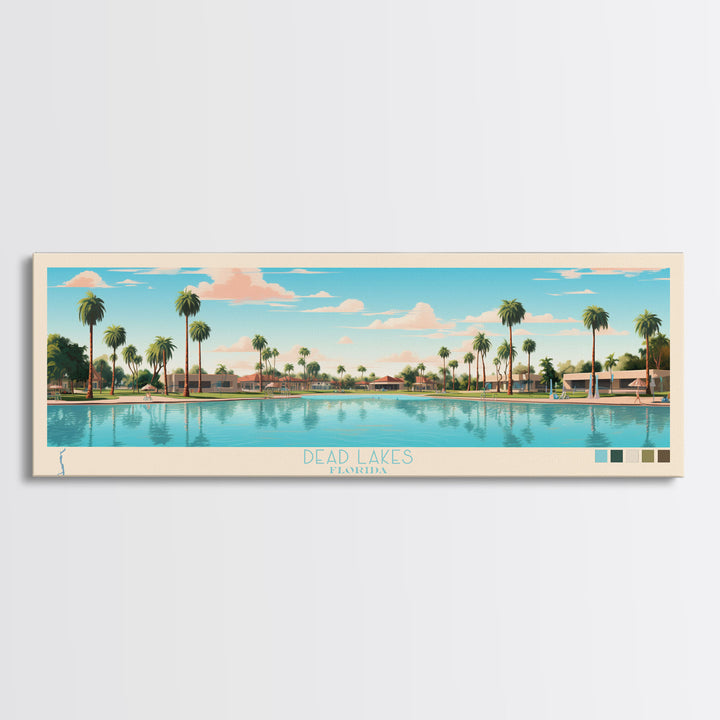 Dead Lakes Florida Framed Canvas Print, Midcentury Modern Panoramic Wall Art, Bedroom Decor, Pop Art, Travel Poster Art, Scenic Nature Painting