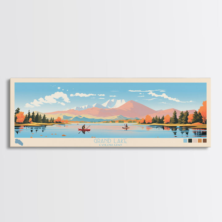 Grand Lake Colorado Framed Canvas Print, Panoramic Wall Art, Midcentury Modern, Pop Art, Living Room Decor, Travel Poster, Nature Art, Home Decor