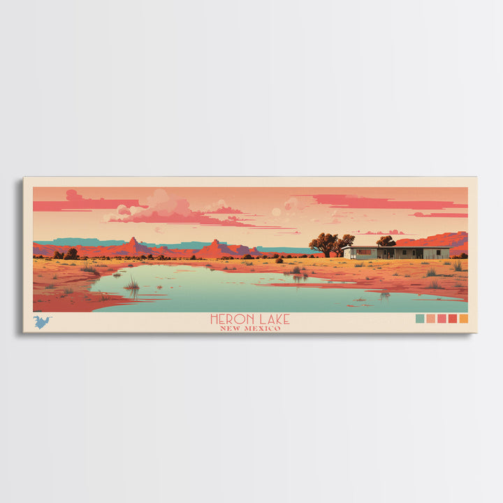 Heron Lake New Mexico Framed Canvas Print, Panoramic Art, Midcentury Modern, Pop Art, Bedroom Decor, Travel Poster, Artistic Decor, Home Decor