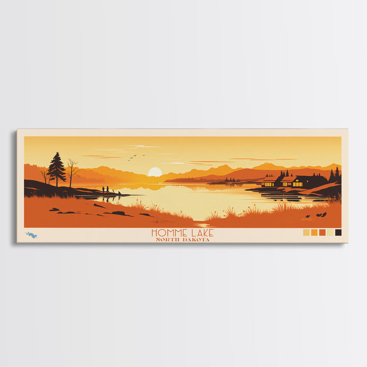Homme Lake North Dakota Framed Canvas Print, Panoramic Wall Art, Midcentury Modern, Pop Art, Bedroom Decor, Travel Poster, Artistic Home Decor