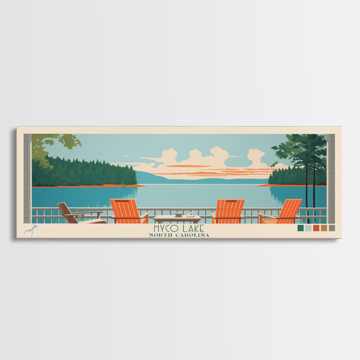 Hyco Lake North Carolina Framed Canvas Print, Panoramic Art, Midcentury Modern, Pop Art, Living Room Wall Art, Travel Poster, Lake House Art