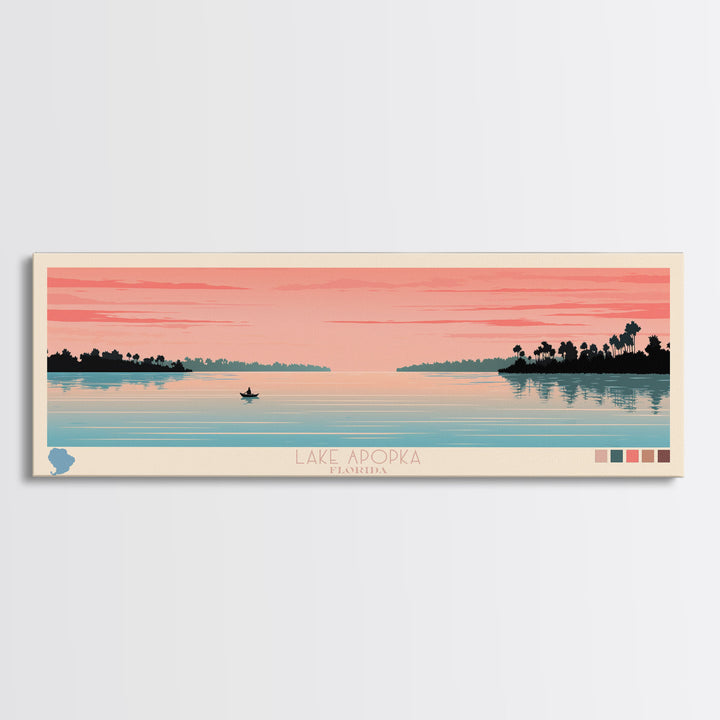 Lake Apopka Florida Framed Canvas Print, Panoramic Art, Midcentury Modern, Pop Art, Living Room Wall Art, Travel Poster, Lake House Decor
