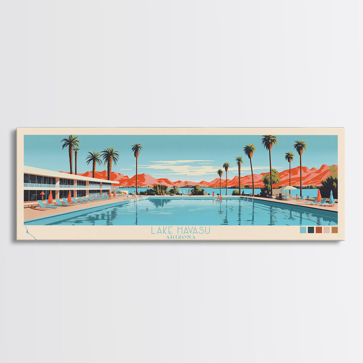 Lake Havasu Arizona Framed Canvas Print, Panoramic Wall Art, Midcentury Modern, Pop Art, Lake House Decor, Travel Poster, Living Room Art