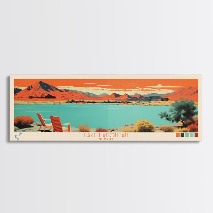 Lake Lahontan Nevada Framed Canvas Print, Panoramic Wall Art, Midcentury Modern, Pop Art, Living Room Decor, Travel Poster, Bedroom Art