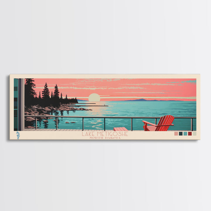 Lake Metigoshe North Dakota Framed Canvas Print, Panoramic Wall Art, Midcentury Modern, Pop Art, Living Room Decor, Travel Poster