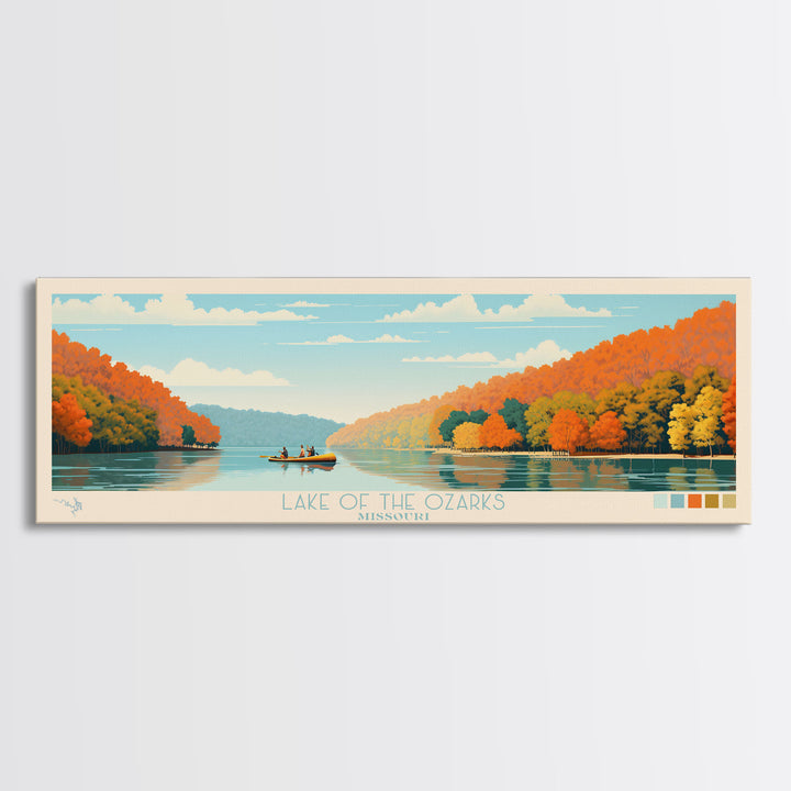 Lake of the Ozarks Missouri Framed Canvas Print, Panoramic Wall Art, Midcentury Modern, Pop Art, Bedroom Art, Travel Poster, Lake House Decor