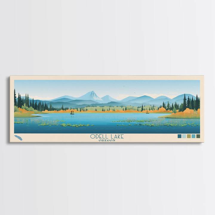 Odell Lake, Oregon Framed Canvas Print, Panoramic Wall Art, Midcentury Modern, Pop Art, Home Decor, Travel Poster, Living Room Art