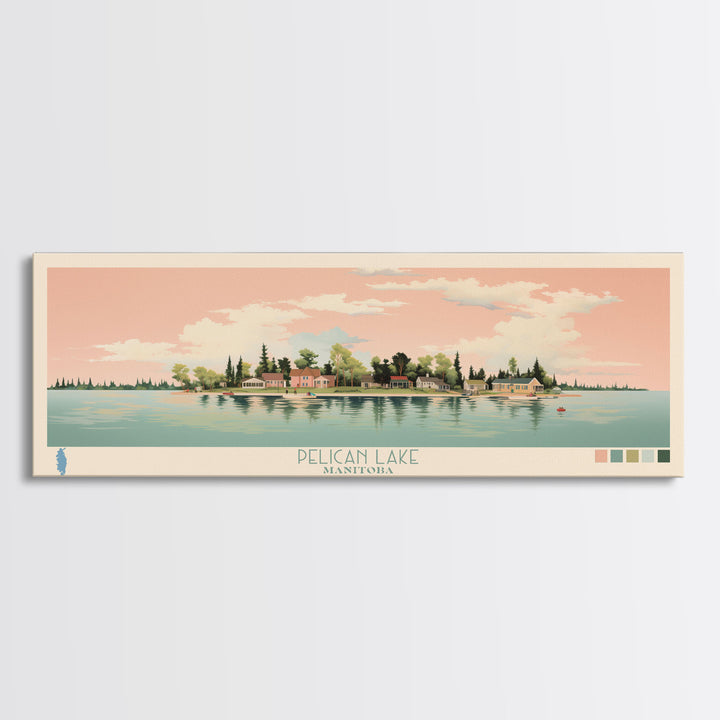 Pelican Lake, Manitoba Framed Canvas Print, Panoramic Wall Art, Midcentury Modern, Pop Art, Home Decor, Travel Poster, Bedroom Art