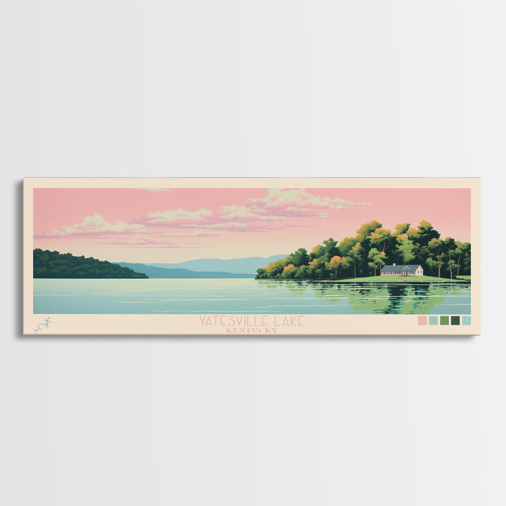 Yatesville Lake, Kentucky Panoramic Framed Canvas Print, Lake House Decor, Midcentury Modern Art, Pop Art, Travel Poster
