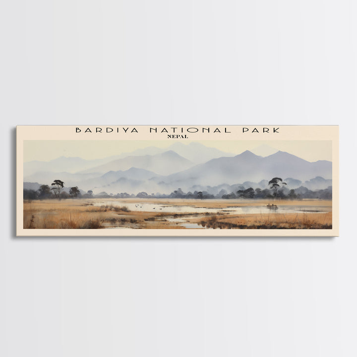 Bardiya National Park Retro Style Travel Poster - Framed Canvas Print - COUNTRY Travel Decor, Vintage Style Home Decor - Travel Print - Wall Art