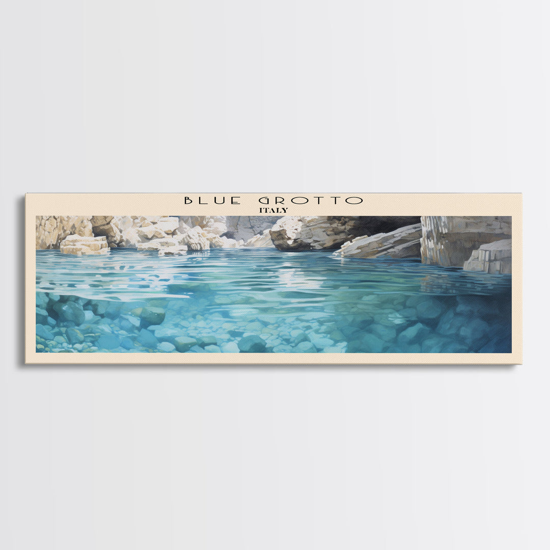 Blue Grotto Retro Style Travel Poster - Framed Canvas Print - COUNTRY Travel Decor | Vintage Style Home Decor - Travel Print - Wall Art