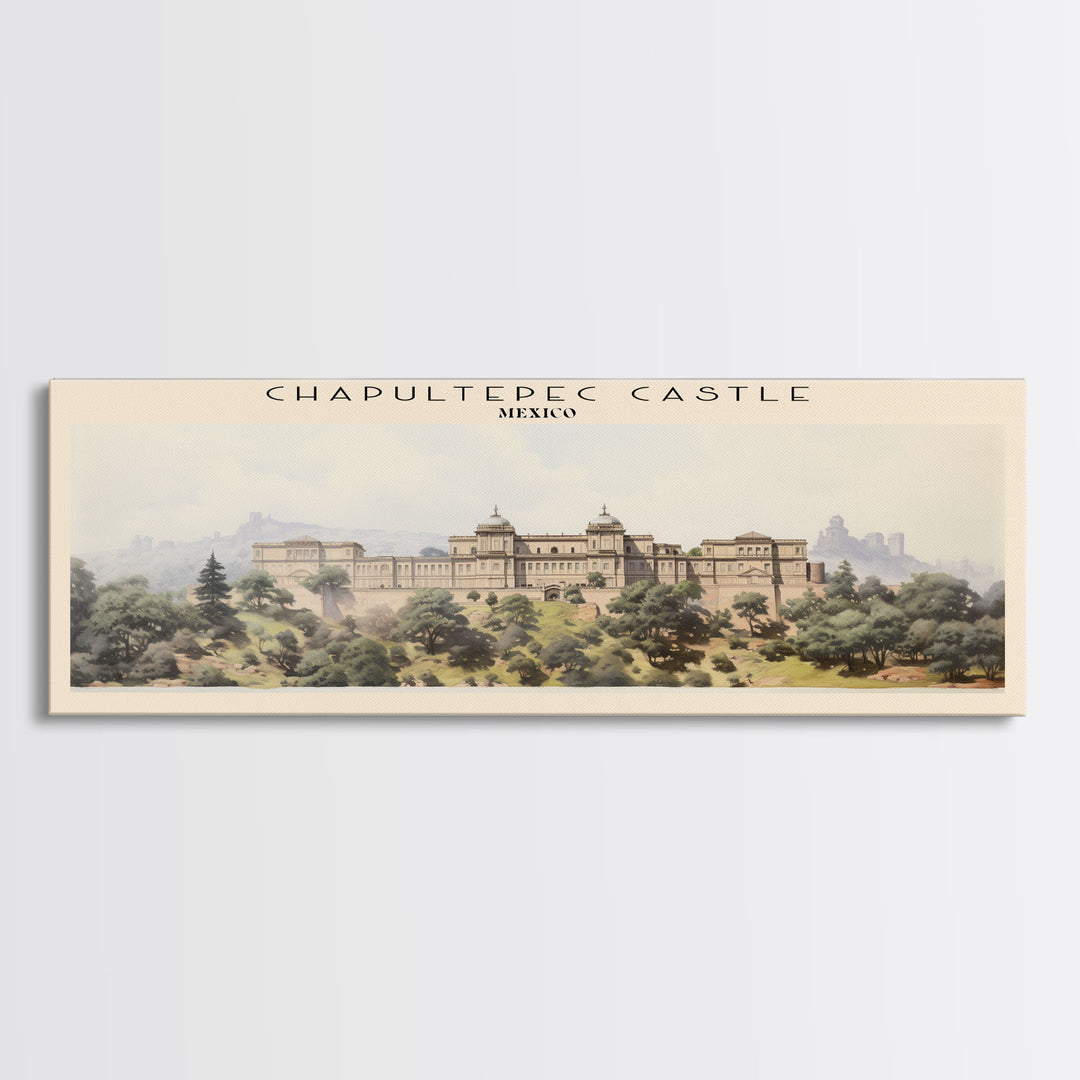 Chapultepec Castle Retro Style Travel Poster - Framed Canvas Print - COUNTRY Travel Decor | Vintage Style Home Decor - Travel Print - Wall Art
