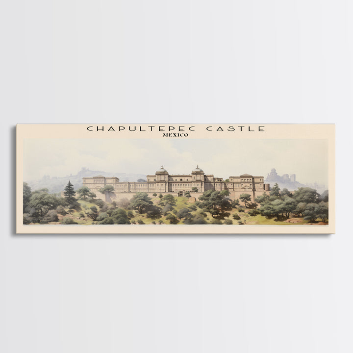 Chapultepec Castle Retro Style Travel Poster - Framed Canvas Print - COUNTRY Travel Decor | Vintage Style Home Decor - Travel Print - Wall Art