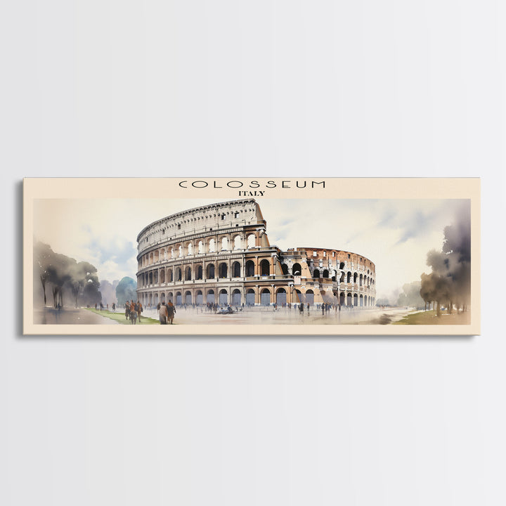 Colosseum Retro Style Travel Poster - Framed Canvas Print - COUNTRY Travel Decor | Vintage Style Home Decor - Travel Print - Wall Art