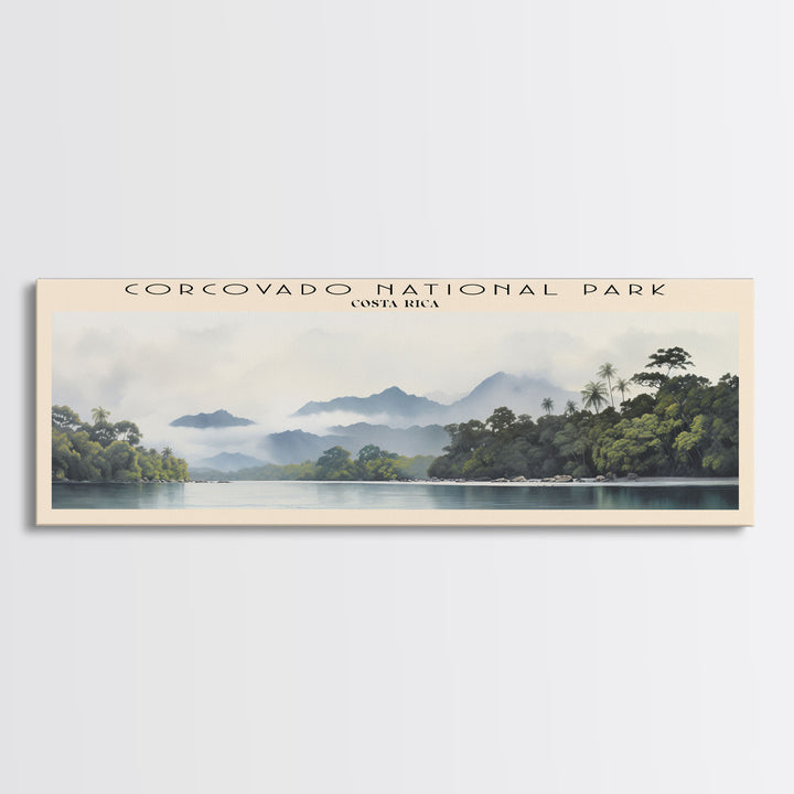 Corcovado National Park Travel Art Framed Canvas Print, COUNTRY Wall Decor, Home Decor, Travel Poster, Vintage Wall Art, Watercolor Painting