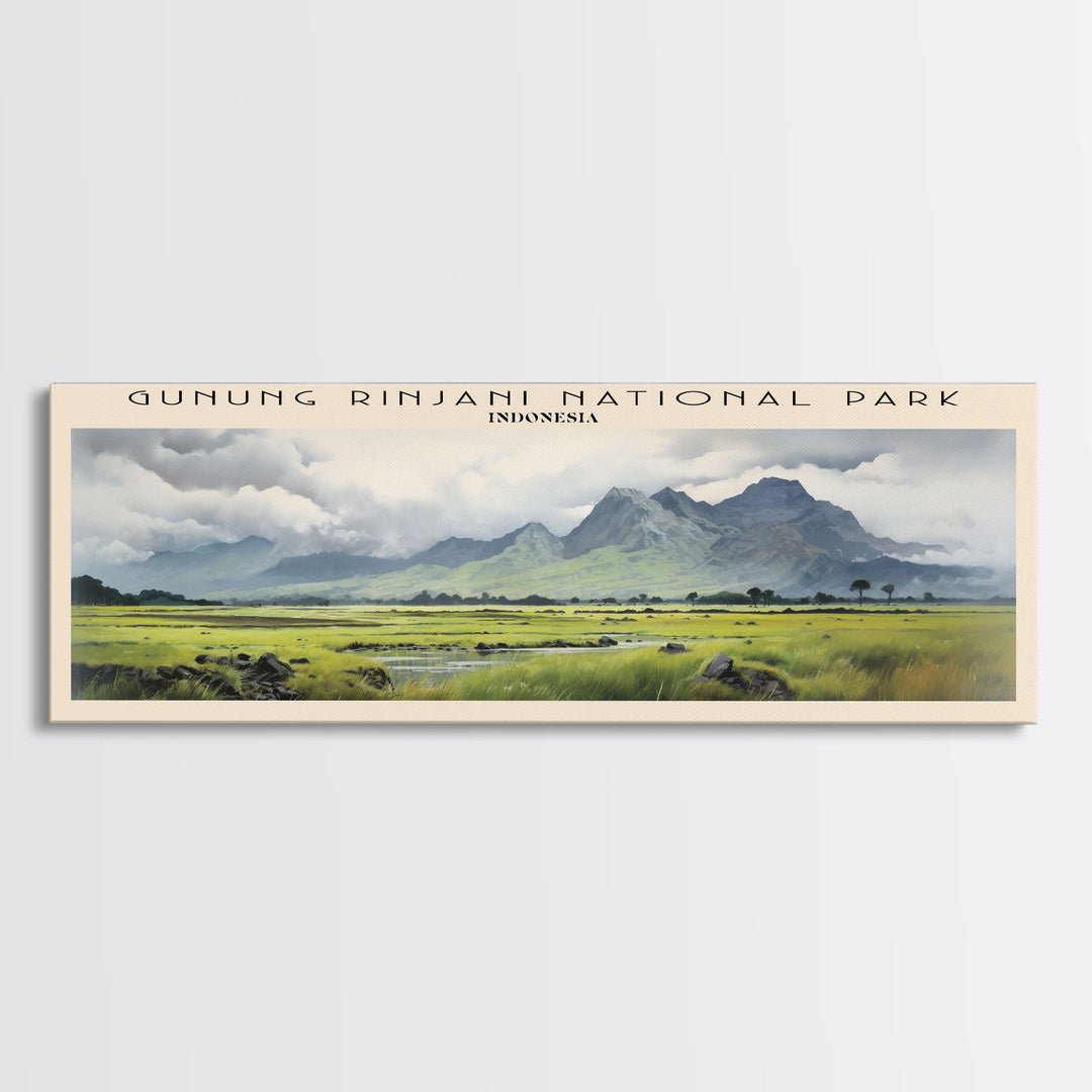 Gunung Rinjani National Park COUNTRY | Framed Travel Poster Canvas Print | Trendy Wall Art | Watercolor Painting | Living Room Art | Unique Art