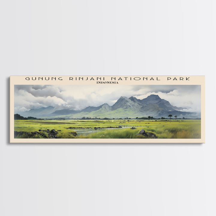 Gunung Rinjani National Park COUNTRY | Framed Travel Poster Canvas Print | Trendy Wall Art | Watercolor Painting | Living Room Art | Unique Art