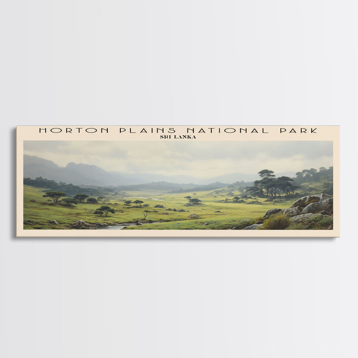Horton Plains National Park Travel Art Framed Canvas Print, COUNTRY Wall Decor, Home Decor, Travel Poster, Vintage Wall Art, Watercolor Painting