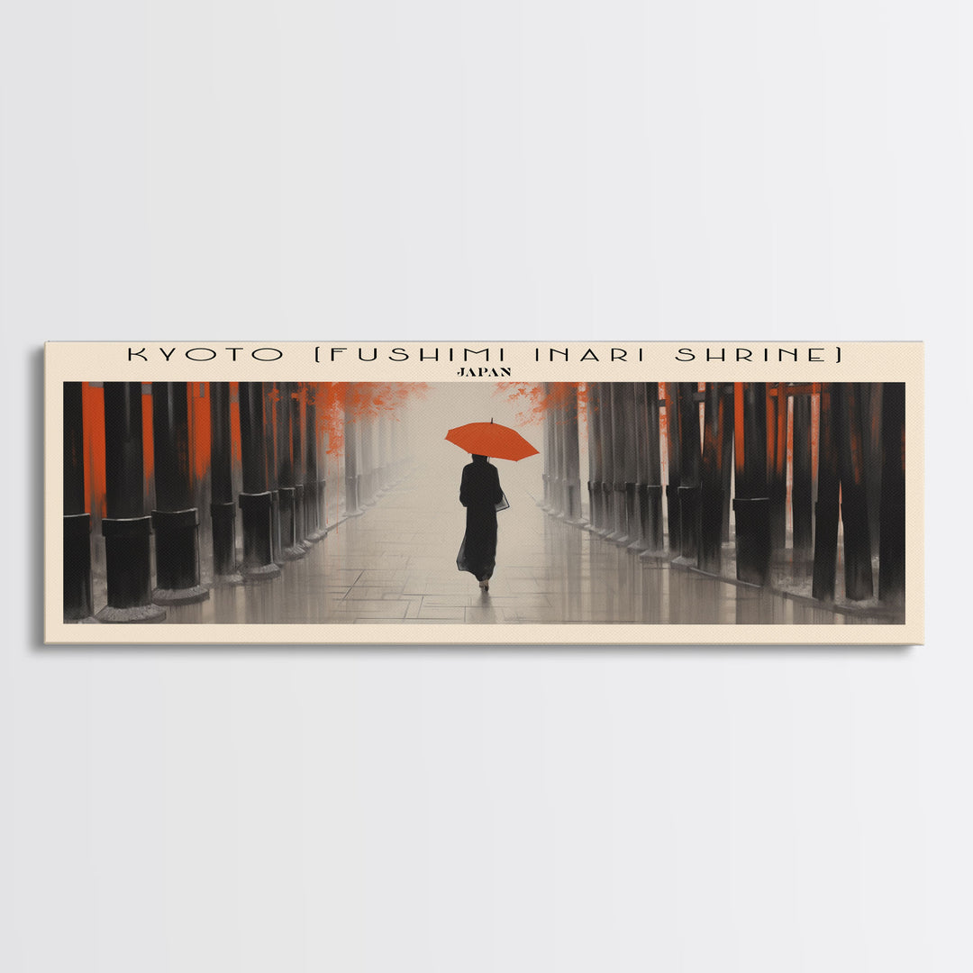 Kyoto Fushimi Inari Shrine Travel Art Framed Canvas Print, COUNTRY Wall Decor, Home Decor, Travel Poster, Vintage Wall Art, Watercolor Painting
