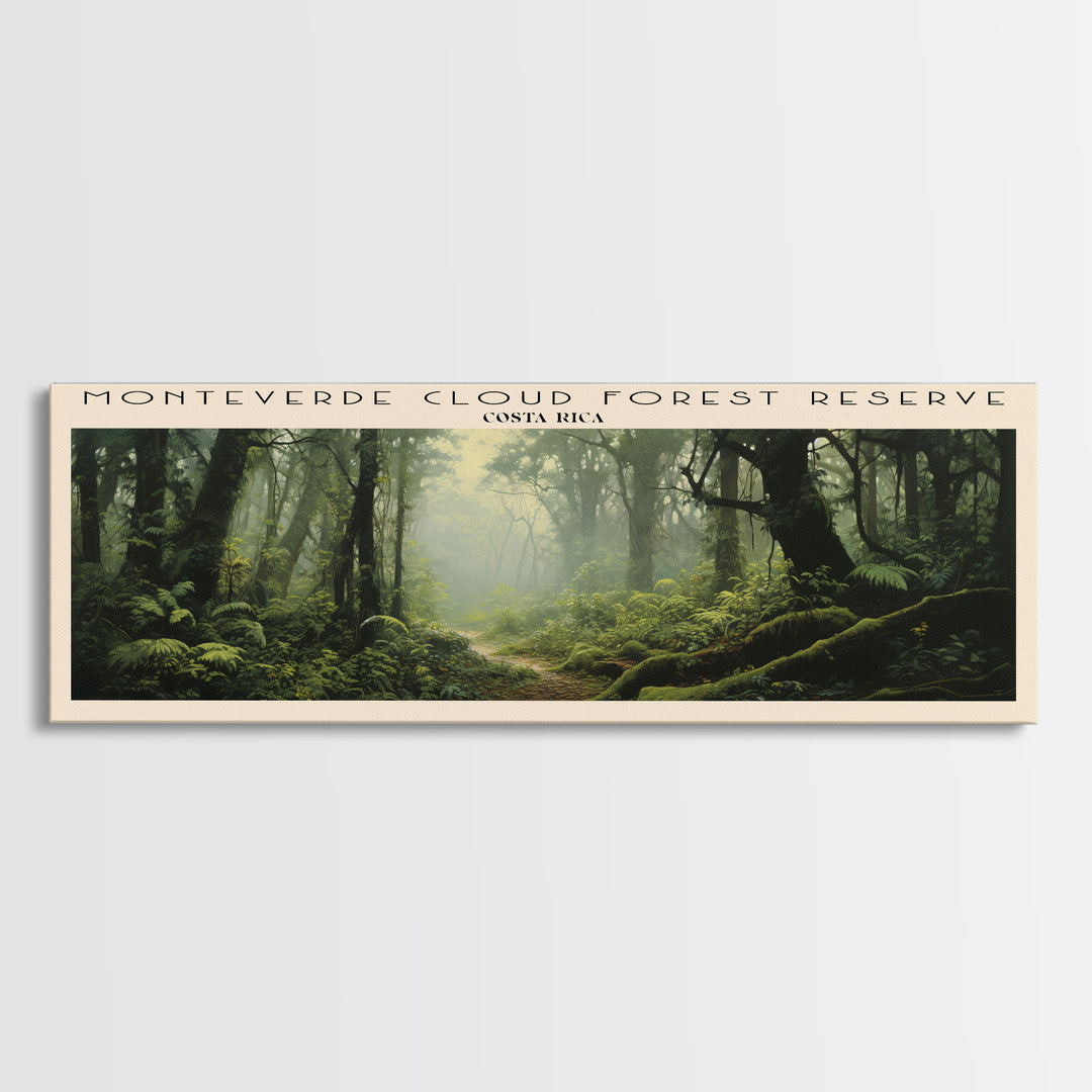 Monteverde Cloud Forest Reserve Retro Style Travel Poster - Framed Canvas Print - COUNTRY Travel Decor | Vintage Style Home Decor - Travel Print - Wall Art