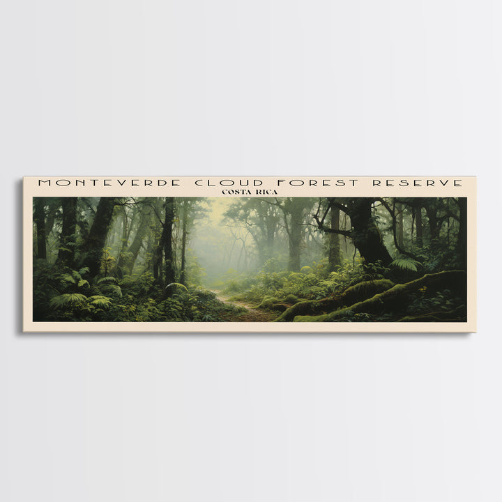 Monteverde Cloud Forest Reserve Retro Style Travel Poster - Framed Canvas Print - COUNTRY Travel Decor | Vintage Style Home Decor - Travel Print - Wall Art