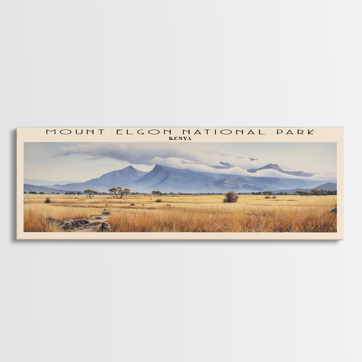 Mount Elgon National Park Retro Style Travel Poster - Framed Canvas Print - COUNTRY Travel Decor | Vintage Style Home Decor - Travel Print - Wall Art