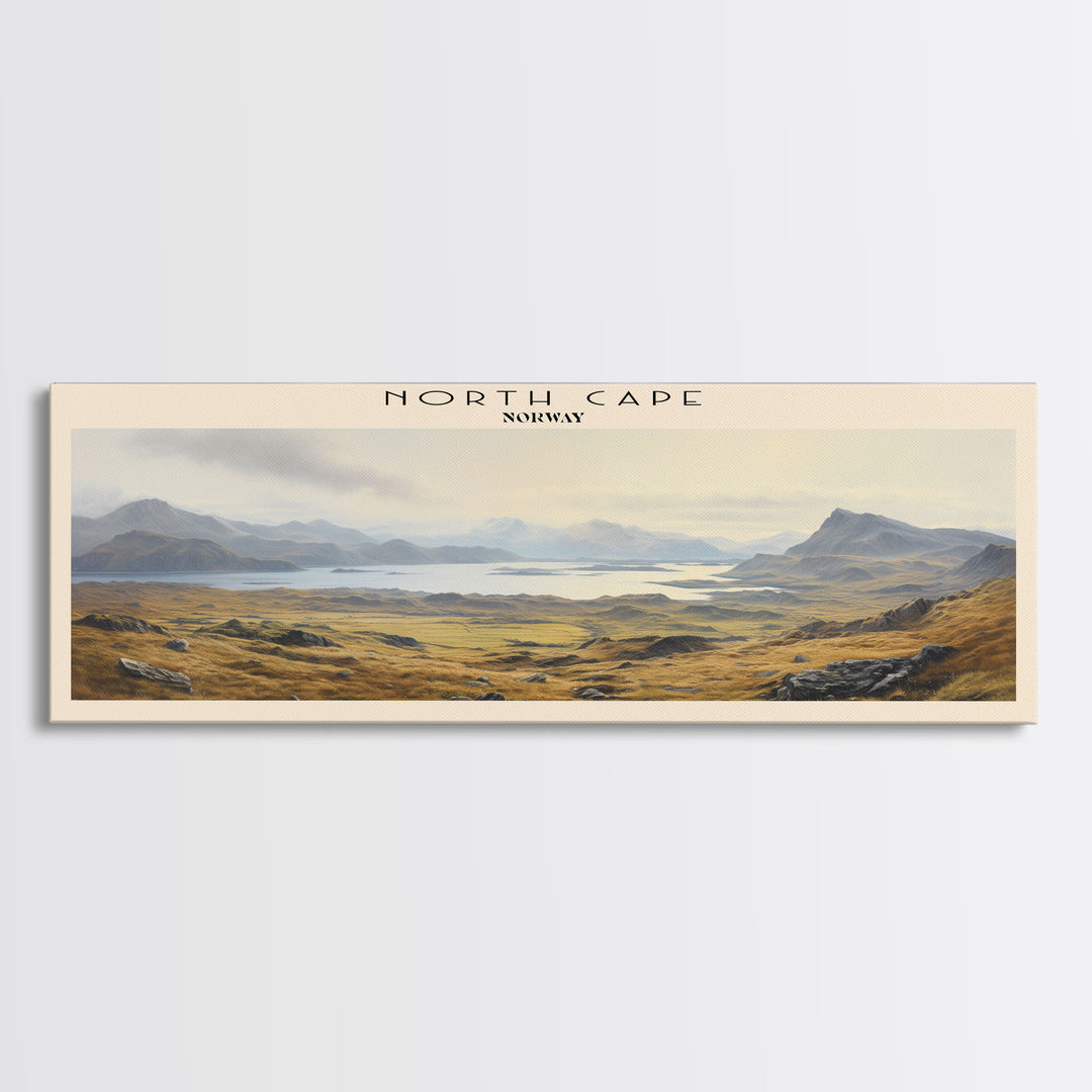 North Cape Travel Art Framed Canvas Print, COUNTRY Wall Decor, Home Decor, Travel Poster, Vintage Wall Art, Watercolor Painting