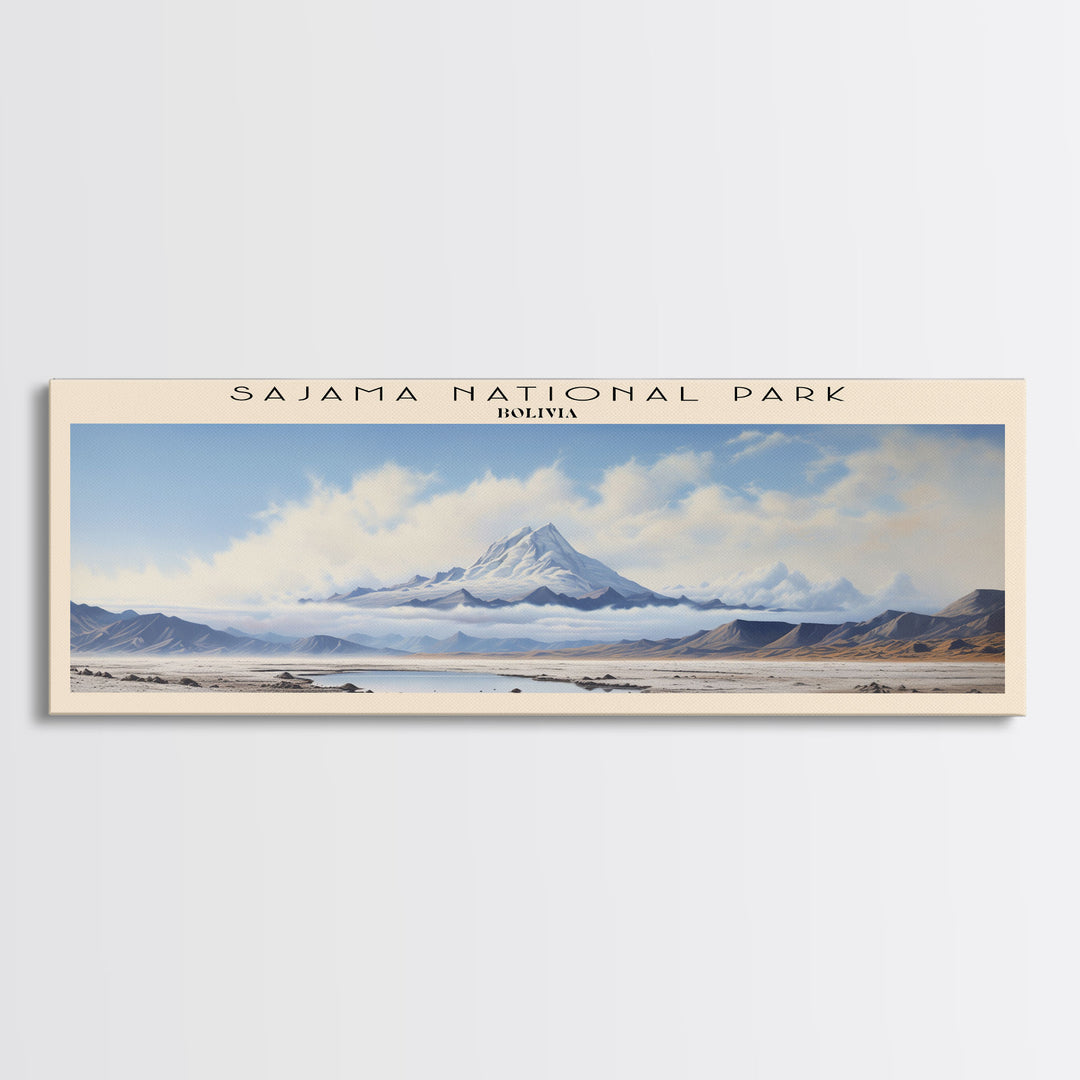 Sajama National Park Retro Style Travel Poster - Framed Canvas Print - COUNTRY Travel Decor | Vintage Style Home Decor - Travel Print - Wall Art