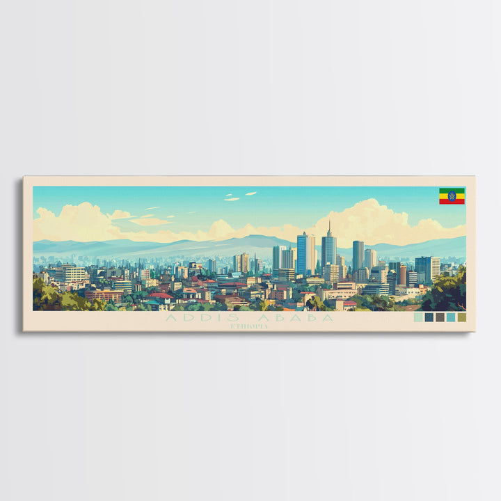 Panoramic Travel Poster Addis Ababa, Ethiopia Canvas Print, Addis Ababa, Ethiopia Painting, Ethiopia Art, Addis Ababa Travel Art, Guest Room Painting