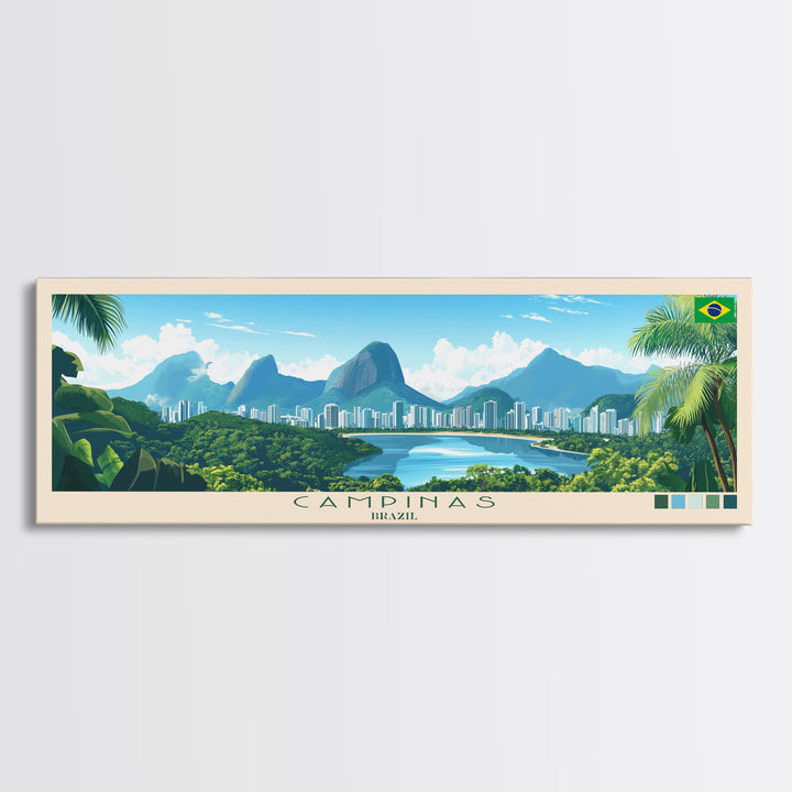 Campinas, Brazil Travel Poster Panoramic Canvas Print, Campinas, Brazil Painting, Brazil Art, Campinas Travel Art, Guest Room Painting