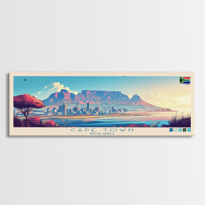 Cape Town, South Africa Panoramic Travel Poster Canvas Print, Cape Town, South Africa Painting, South Africa Art, Cape Town Travel Art, Guest Room Painting
