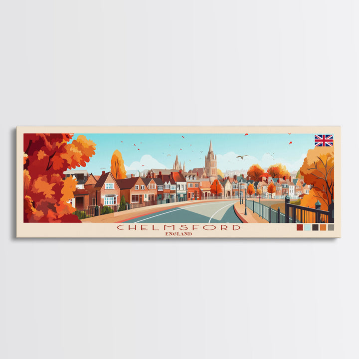 Chelmsford, England Travel Poster Panoramic Canvas Print, Chelmsford, England Painting, England Art, Chelmsford Travel Art, Guest Room Painting