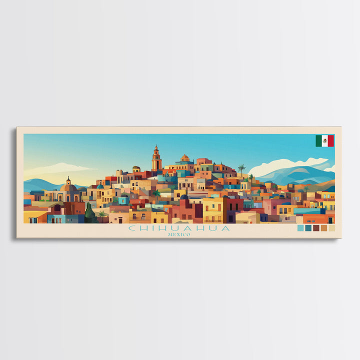 Chihuahua, Mexico Panoramic Travel Poster Canvas Print, Chihuahua, Mexico Painting, Mexico Art, Chihuahua Panoramic Travel Art, Travel Painting