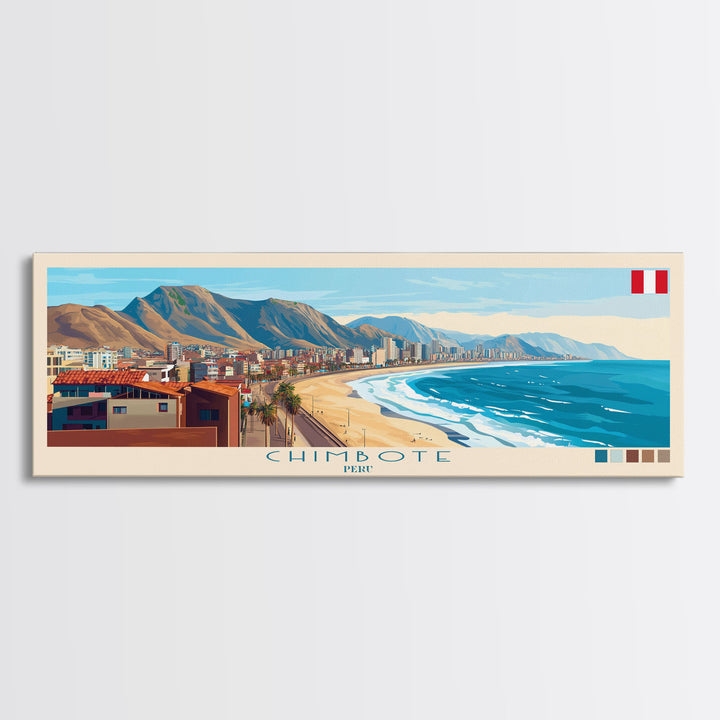 Chimbote, Peru Panoramic Travel Poster Canvas Print, Chimbote, Peru Painting, Peru Art, Chimbote Travel Art, Living Room Painting