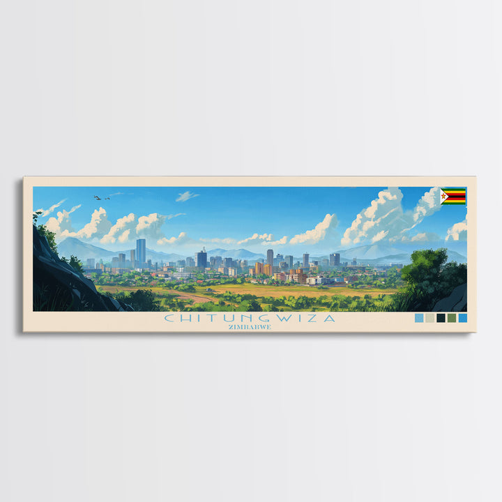 Chitungwiza, Zimbabwe Panoramic Travel Poster Canvas Print, Chitungwiza, Zimbabwe Painting, Zimbabwe Art, Chitungwiza Panoramic Travel Art, Travel Painting