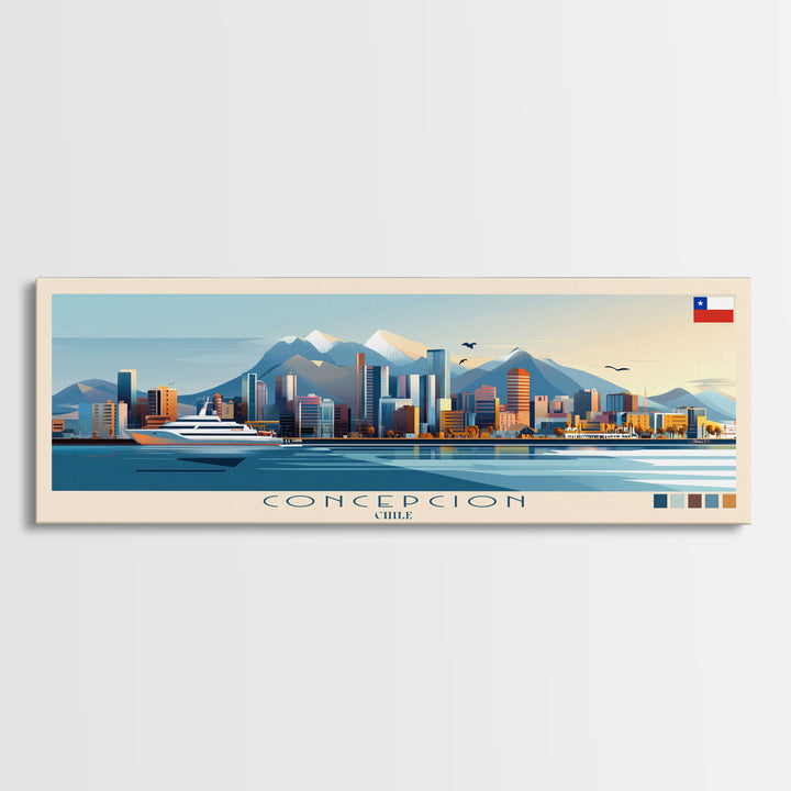 Panoramic Travel Poster Concepcion, Chile Canvas Print, Concepcion, Chile Painting, Chile Art, Concepcion Travel Art, Guest Room Painting