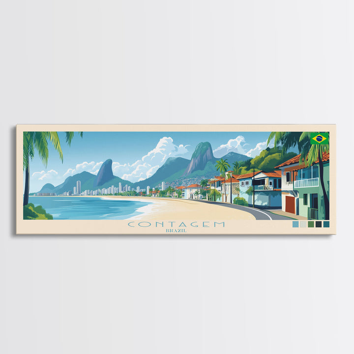 Contagem, Brazil Panoramic Travel Poster Canvas Print, Contagem, Brazil Painting, Brazil Art, Contagem Travel Art, Guest Room Painting