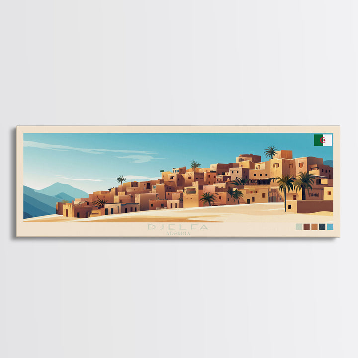Djelfa, Algeria Panoramic Travel Poster Canvas Print, Djelfa, Algeria Painting, Algeria Art, Djelfa Panoramic Travel Art, Travel Painting