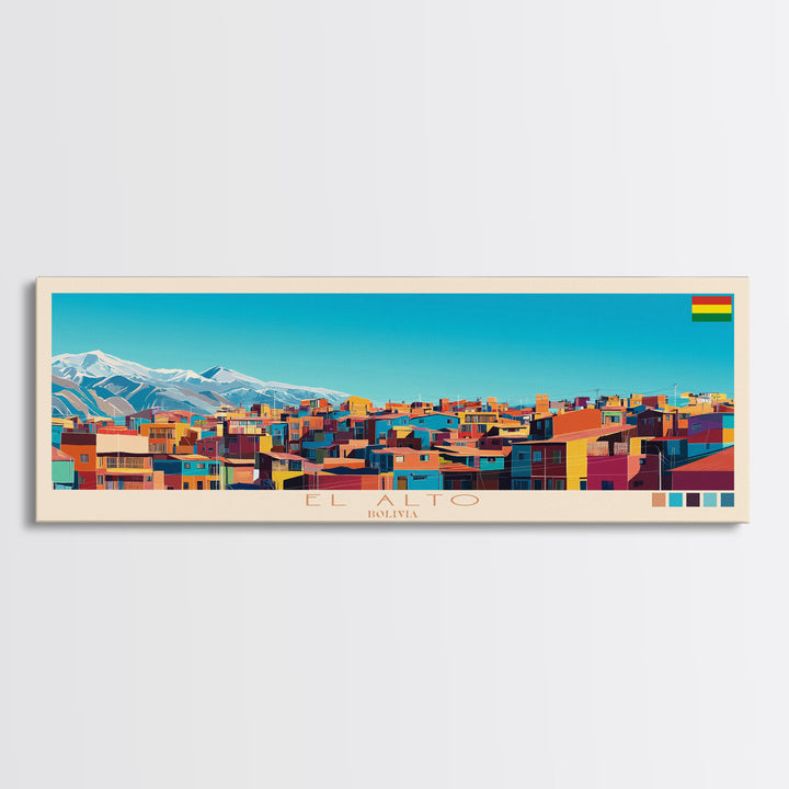 El Alto, Bolivia Panoramic Travel Poster Canvas Print, El Alto, Bolivia Painting, Bolivia Art, El Alto Panoramic Travel Art, Travel Painting
