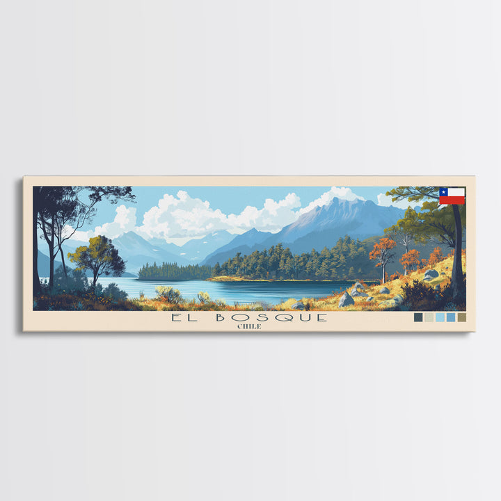 El Bosque, Chile Panoramic Travel Poster Canvas Print, El Bosque, Chile Painting, Chile Art, El Bosque Travel Art, Guest Room Painting