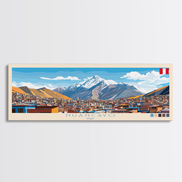 Huancayo, Peru Travel Poster Panoramic Canvas Print, Huancayo, Peru Painting, Peru Art, Huancayo Travel Art, Guest Room Painting