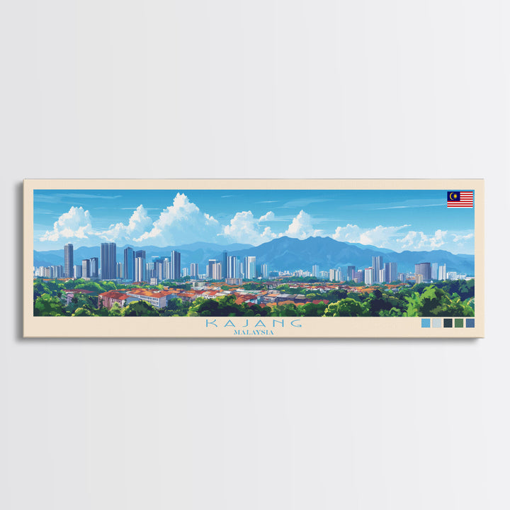 Kajang, Malaysia Panoramic Travel Poster Canvas Print, Kajang, Malaysia Painting, Malaysia Art, Kajang Panoramic Travel Art, Travel Painting