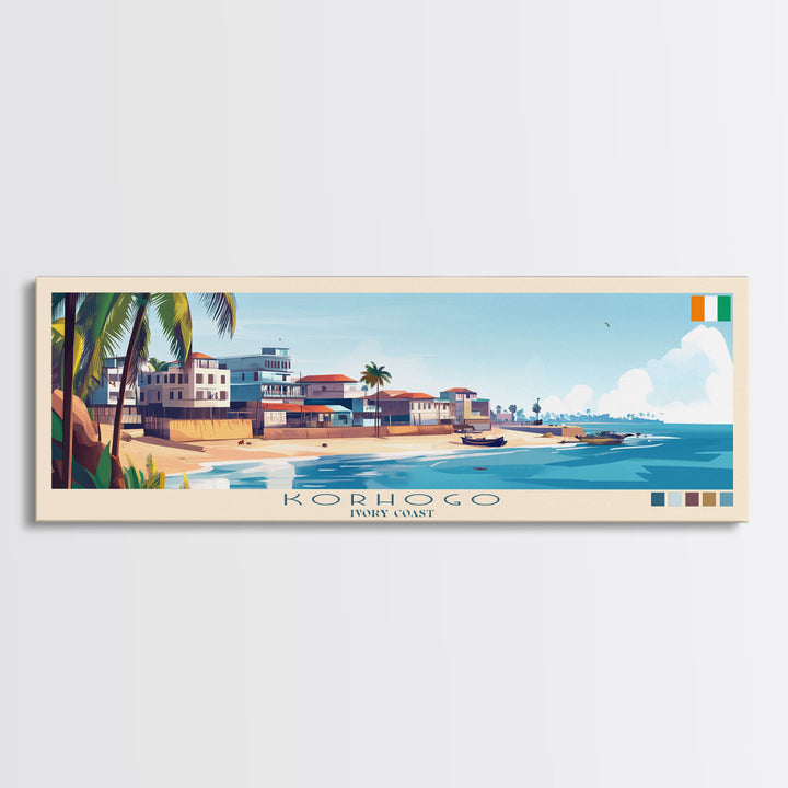 Korhogo, Ivory Coast Panoramic Travel Poster Canvas Print, Korhogo, Ivory Coast Painting, Ivory Coast Art, Korhogo Travel Art, Living Room Painting