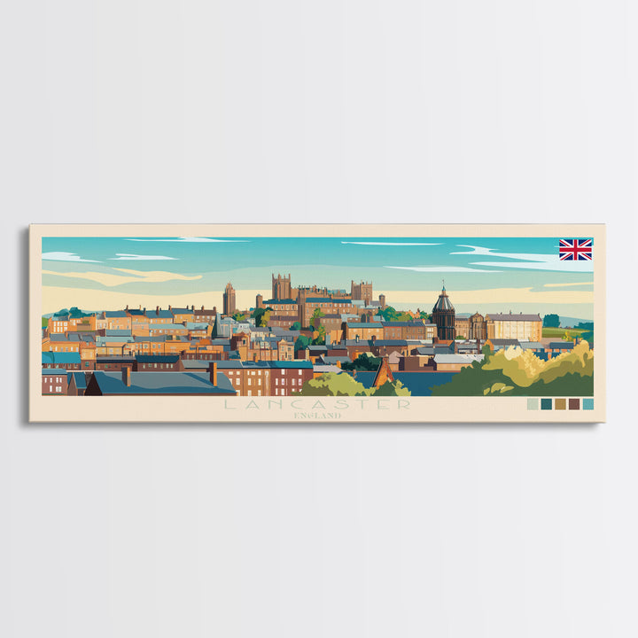 Lancaster, England Travel Poster Panoramic Canvas Print, Lancaster, England Painting, England Art, Lancaster Travel Art, Guest Room Painting