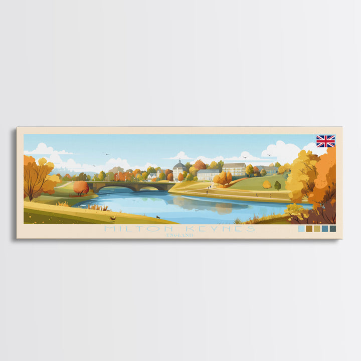 Milton Keynes, England Panoramic Travel Poster Canvas Print, Milton Keynes, England Painting, England Art, Milton Keynes Panoramic Travel Art, Travel Painting