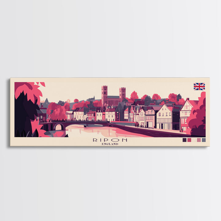 Ripon, England Panoramic Travel Poster Canvas Print, Ripon, England Painting, England Art, Ripon Panoramic Travel Art, Travel Painting