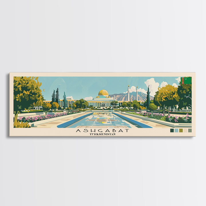 Ashgabat, Turkmenistan Panoramic Canvas Print, Ashgabat, Turkmenistan Painting, Turkmenistan Art, Ashgabat Travel Poster, Travel Art, Guest Room Painting