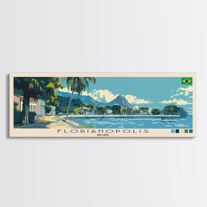 Florianopolis, Brazil Panoramic Canvas Print, Florianopolis, Brazil Painting, Brazil Art, Florianopolis Travel Poster, Travel Art, Living Room Painting