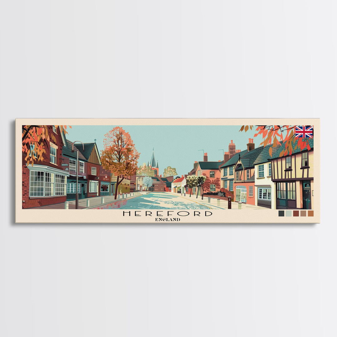 Hereford, England Panoramic Canvas Print, Hereford, England Painting, England Art, Hereford Travel Poster, Travel Art, Vacation Gift
